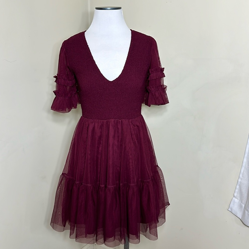 NWT BODEN US SIZE 2 BURGUNDY DRESS WITH FULLY LINED SKIRT